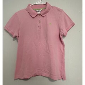 Lilly Pulitzer Kids Pink Pima Cotton Spandex Palm Tree Polo Shirt Size L